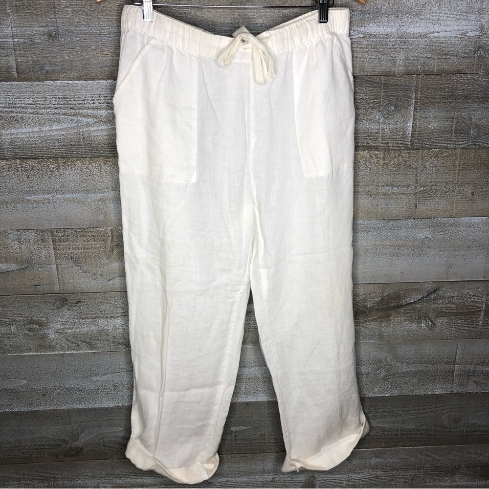 Company Ellen Tracy 100% linen white drawstring beach lounge pants